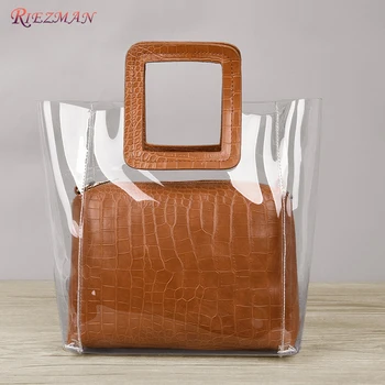 

RIEZMAN Transparent Composite Bags For Women Summer Beach Bag Female Clear Jelly Handbags Women Handbags Top-handle Bag Tote Bag