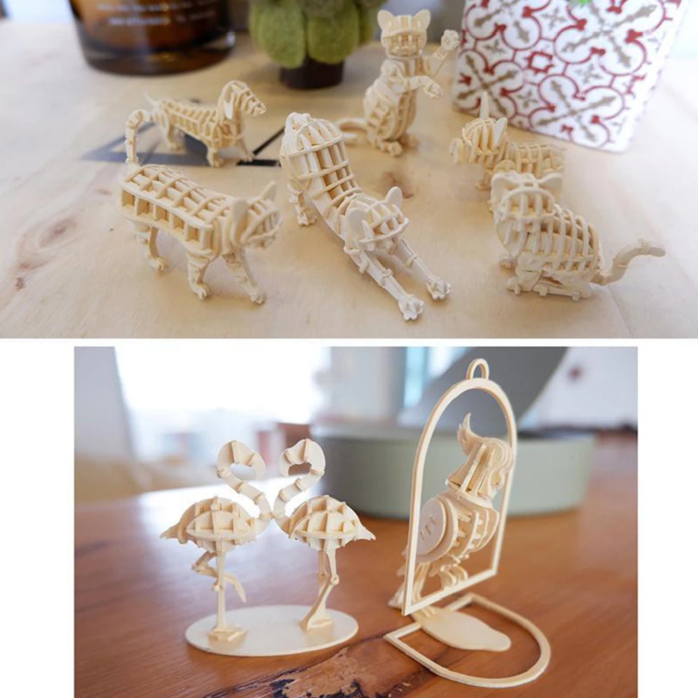 3D Ornaments Wooden Puzzle Animal Assembly Kits DIY Table Decoration Safe and Non-Toxic Easy Punch Out Gift Children Puzzle