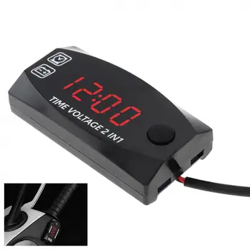 

Portable Waterproof 2 In 1 Durable Electronic Clocks Display Digital LED High Accuracy Voltage Volt Gauge Voltmeter Motorcycle