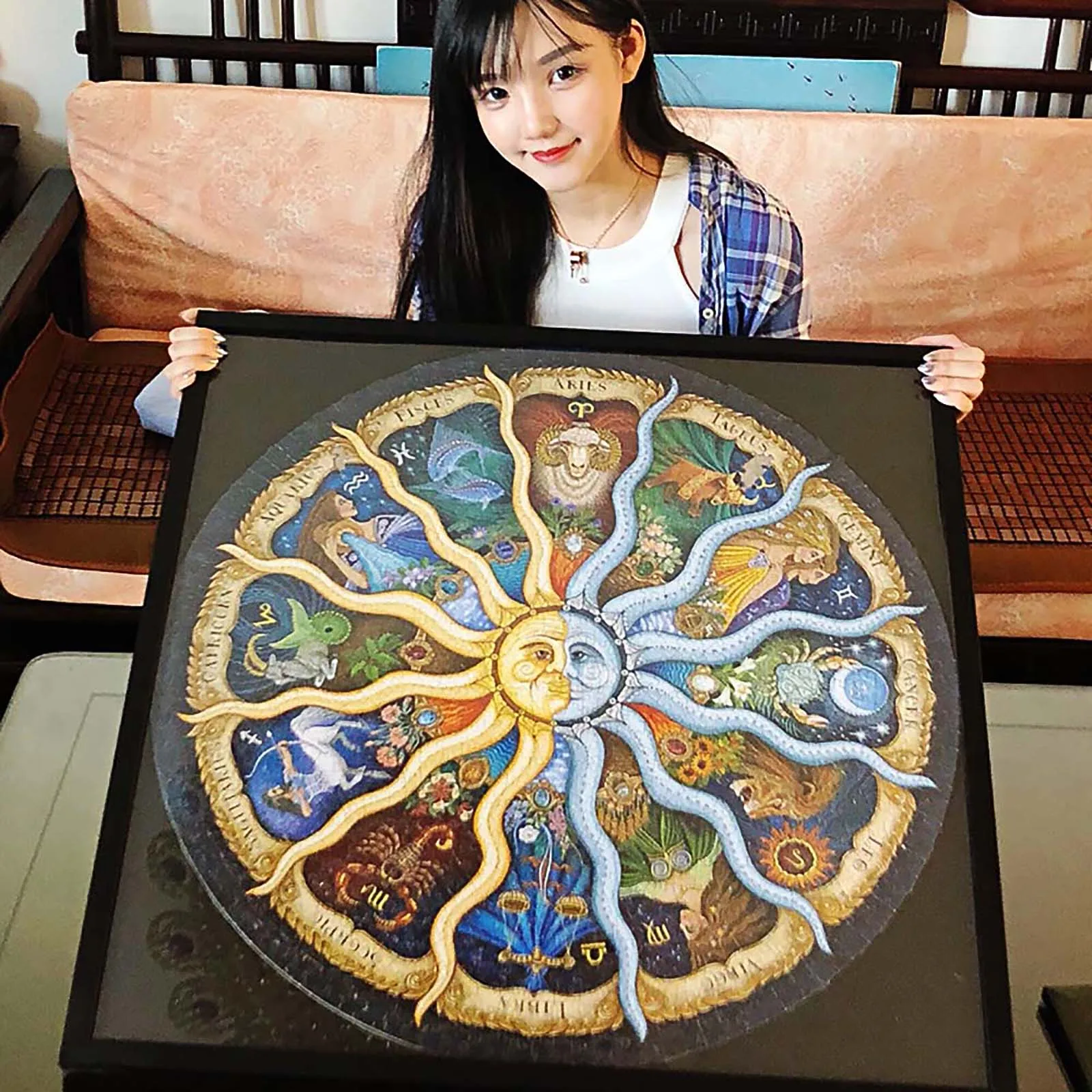 Educational Intellectual Decompressing Fun Game for Kids Adults Toy 26.8 inch 1000 Pieces Puzzles Jigsaw Puzzles-Round Zodiac Horoscope 