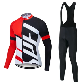 

2020 red black long sleeve Cycling jersey Set bib pants ropa ciclismo bicycle clothing MTB bike jersey Uniform Men clothes