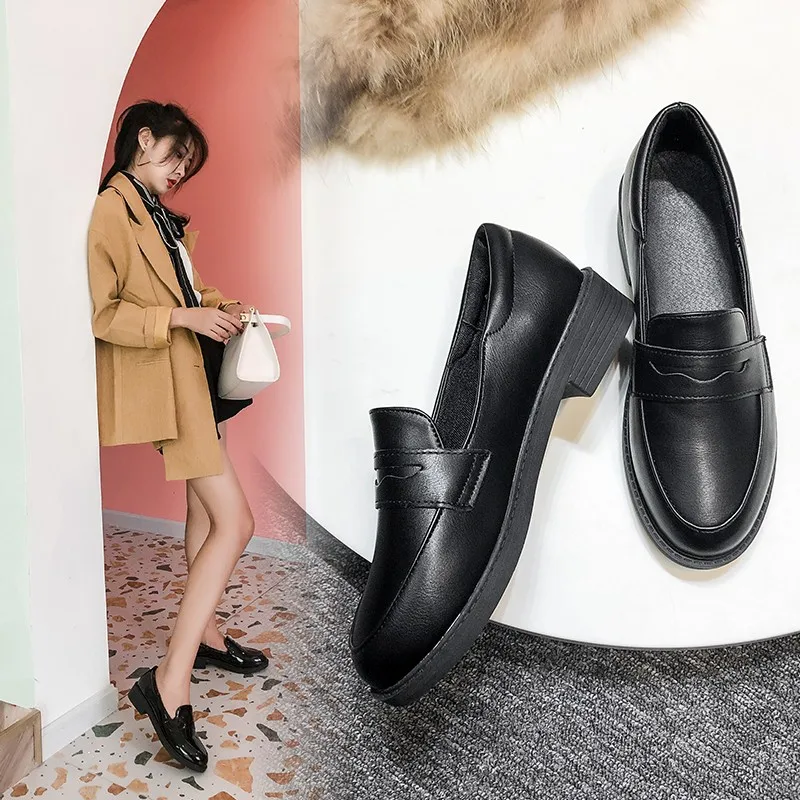 

Small leather shoes with a suit Korean version of the wild summer a pedal black soft leather summer British flat flat shoes