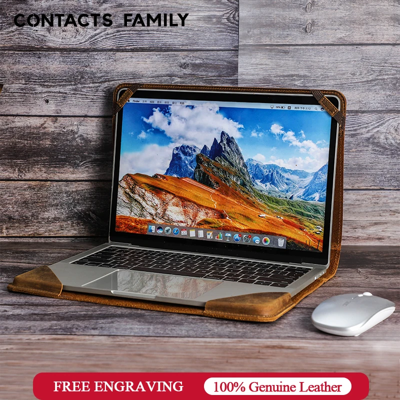 Família de Contato-capa de Laptop de Couro Nubuck para Apple Macbook Pro Air Notebook Manga Protetora Bolsa de Capa Retro 133 Pol 154 Pol