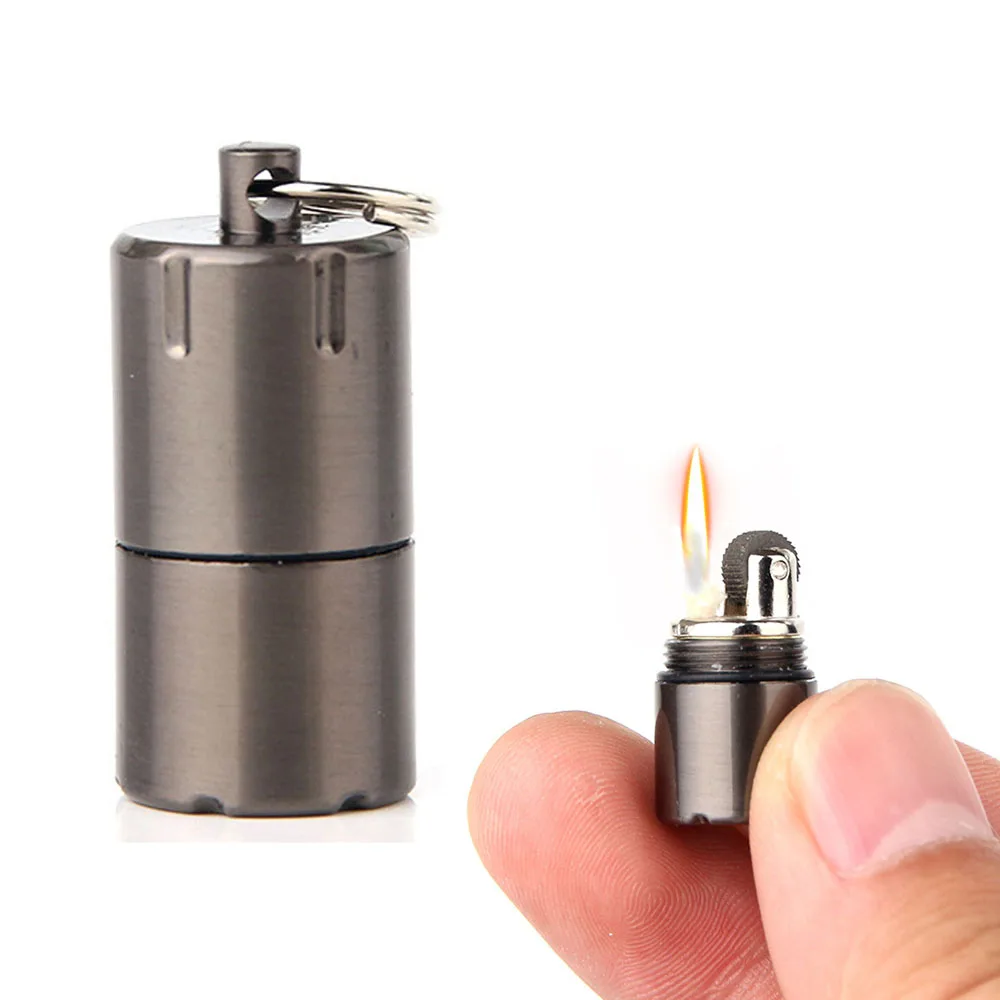 

Mini Compact Kerosene Lighter Key Chain Capsule Gasoline Lighter Inflated Keychain Petrol Lighter Portable Camping Outdoor Tools