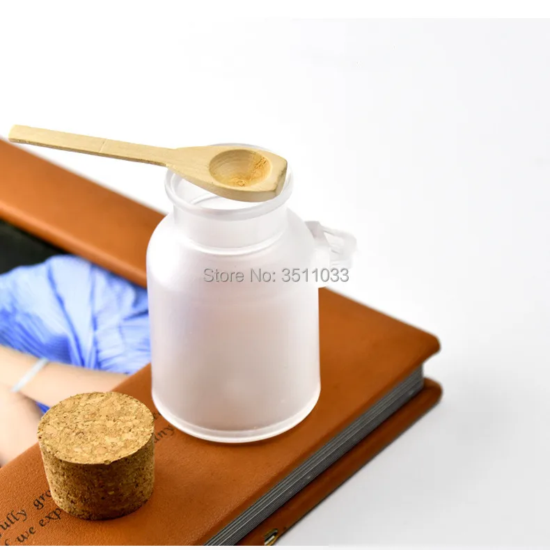 Empty Plastic Facial Mask Container Bath Salt Bottle With Wooden Spoon Woman Cosmetic Refillable Jar | Красота и здоровье