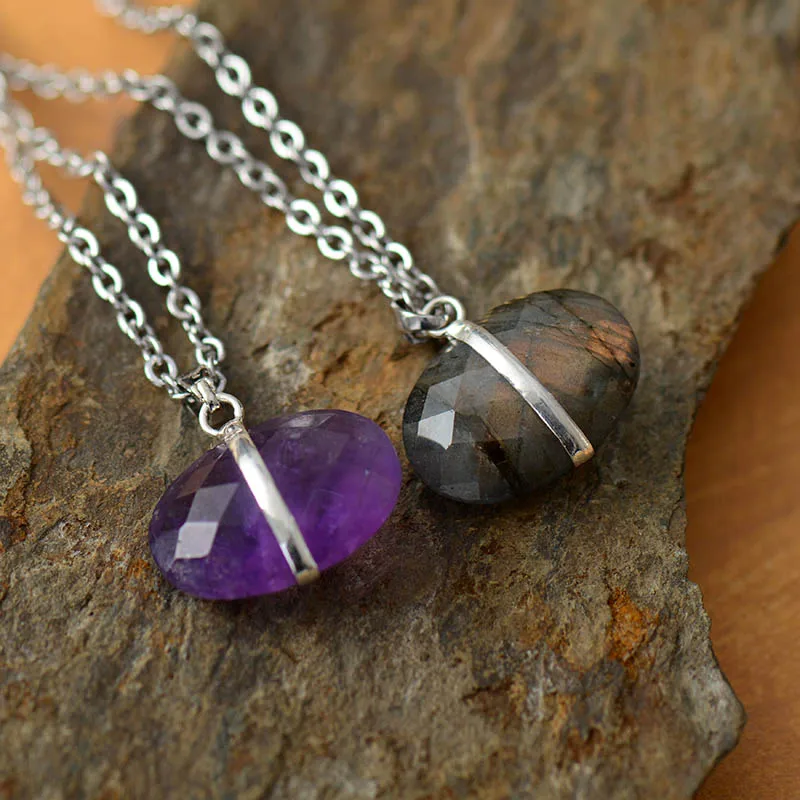 Everlasting Labradorite Amethysts Pendant Necklaces Classic Fashion Natural Gems Stone Jewelry Short Chokers Bijoux Wholesale