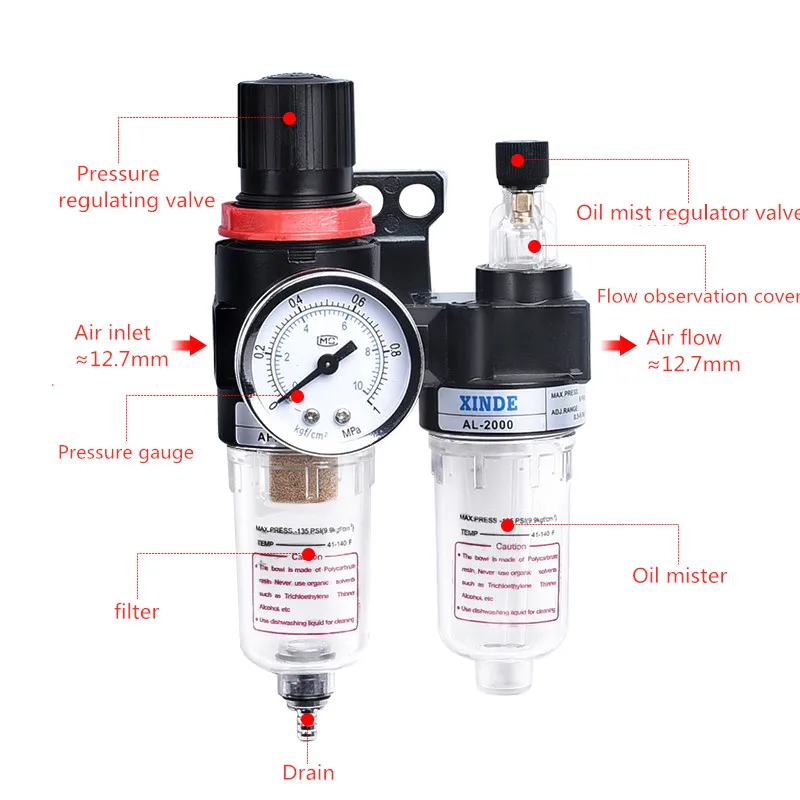 AFC2000 маслоотделитель воды регулятор Ловушка фильтр Аэрограф Воздушный компрессор регулятор давления редукционный клапан AFR2000+ AL2000 G1/4"