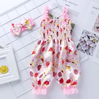 New Girls Summer Backless Romper Baby Lace-up Bloomer Jumpsuit Infant Easter Print Polyester Newborn Photography Costumes Props 3