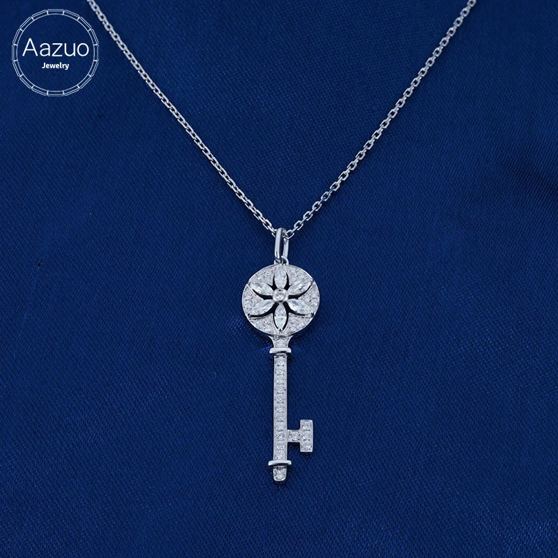 Aazuo 100% 18K White Gold Real Horse eye shape Diamond Sun Flower Key Necklace gifted for Women Sweater chain 22Inches Au750 | Украшения и
