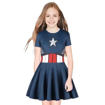 

COSPLAY superhero Marvel Captain-Marvel girl Short Sleeve Dress Kids Wear Slim Pleated girls dresses princess