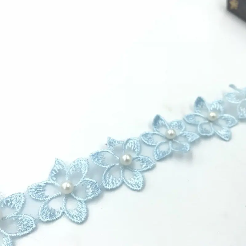 Light blue-2Yards DIY 2 ярдов цветы Жемчуг Кружева свадебное платье одежда украшения отделка Аксессуары - Цвет: Light blue-2Yards