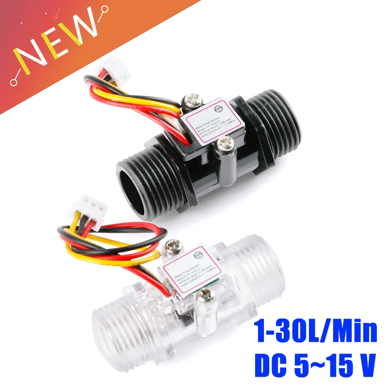 Water Flow Sensor Switch G1/2" Fluid Flow Meter Water Control Transparent Enclosure DC 5-15V Use For Water Heaters