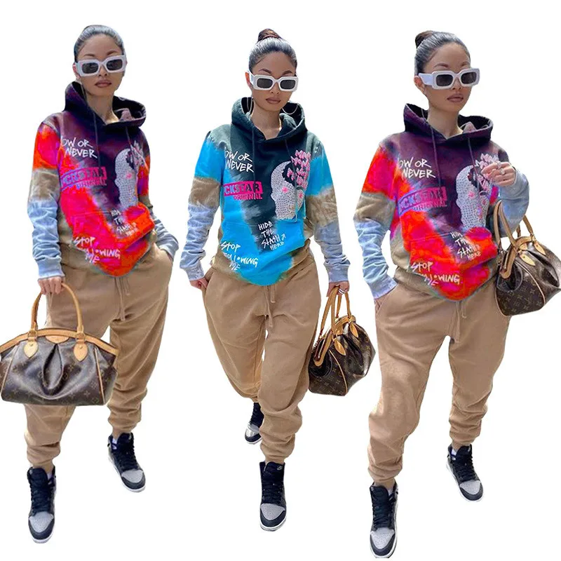 

Sweatsuit Two Piece Set Women Outfit Hoodie Patchwork Top Sweatpants Joggers Winter Clothes Streerwear Wholesale Dropshipping