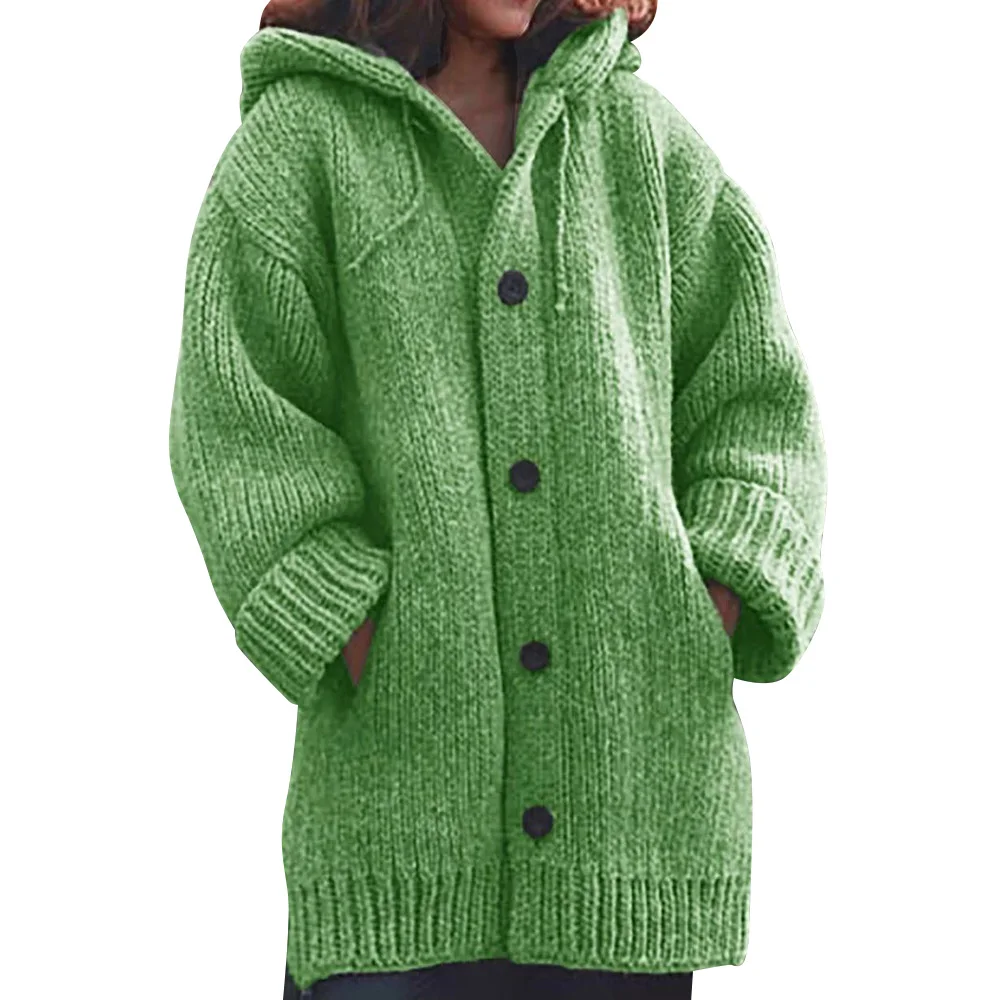 Sweater Cardigan Women Winter Single Breasted Button Hooded Sweater Casual Solid Pocket Cardigan Warm Mujer swetry damskie D25