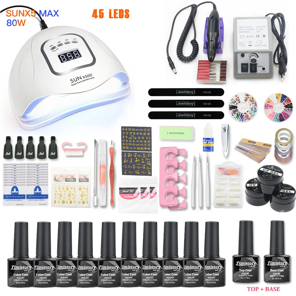 Billig Net Set 10 stücke Nagel Gel Polish Kit UV LED Nagel Lampe 20000rpm Nagel Kunst Maniküre Werkzeuge Für Maniküre nail art Sets Nagellack Gel