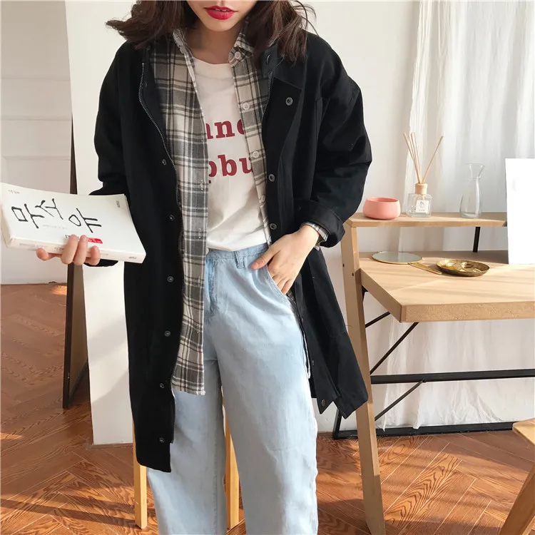 Photo Shoot Spring New Style Korean-style CHIC College Style Waist Hugging Long Sleeve Mid-length Trench Coat