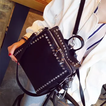 

Bag Female 2020 New Leather Large-capacity Shoulder Bag Female Personality Rivet Decoration Ladies Multi-function Travel Bag