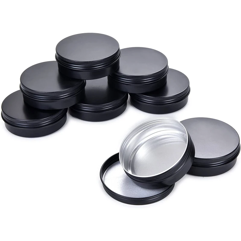 10Pcs 5g 10g 15g 20g 30g 50g Empty Black Aluminum Tins Cans Screw Top Round Candle Spice Tins Cans with Screw Lid Containers