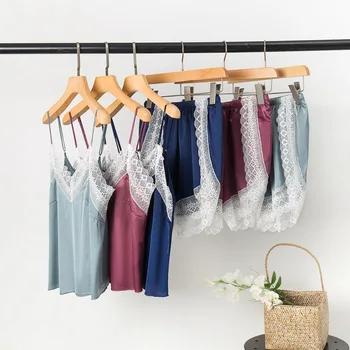 

Female Home Clothing Casual Sleepwear Pajamas Set Nighty Shorts 2PCS Suit New Arrival Sexy Summer Satin Homewear Nigligee