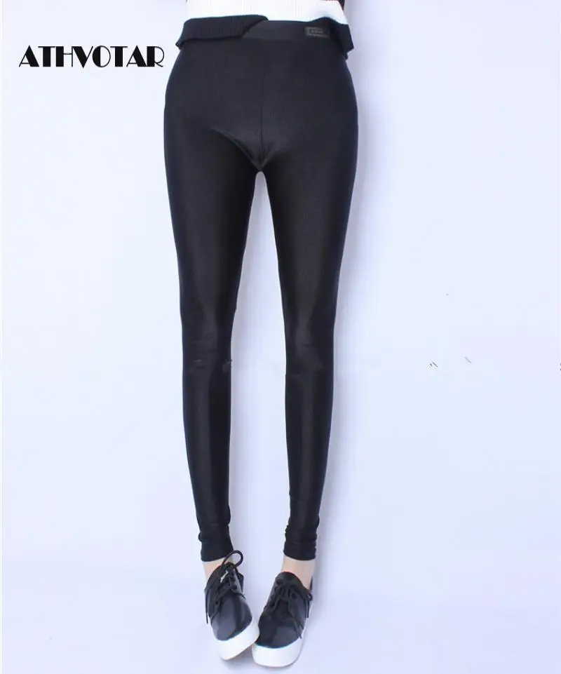 ATHVOTAR, XL-5XL размера плюс, женские леггинсы, Осенние, черные, высокая талия, нейлон, леггинсы, брюки, высокая эластичность, тянущийся материал, подходит для 150 кг