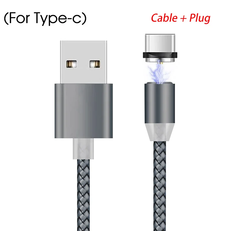 1 м 2 м Магнитный телефонный кабель для iPhone, кабель для быстрой зарядки Micro USB, Магнитный зарядный кабель usb type C для huawei, кабель для мобильного телефона - Цвет: For Type C  Grey