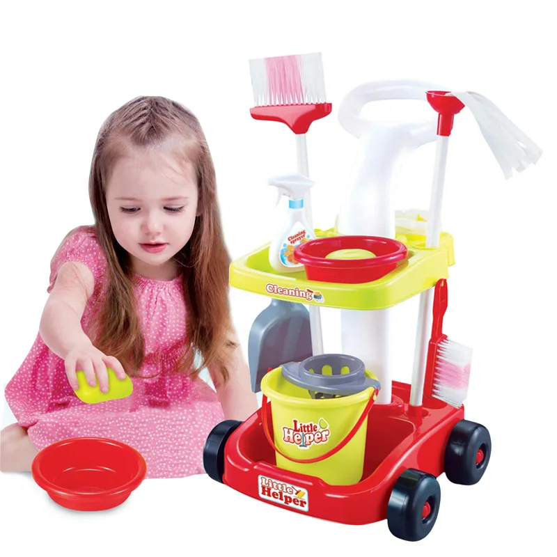 

Children Play House Model Cleaning Tools Cleaning Health Broom Mop Cart Set GIRL'S Toy