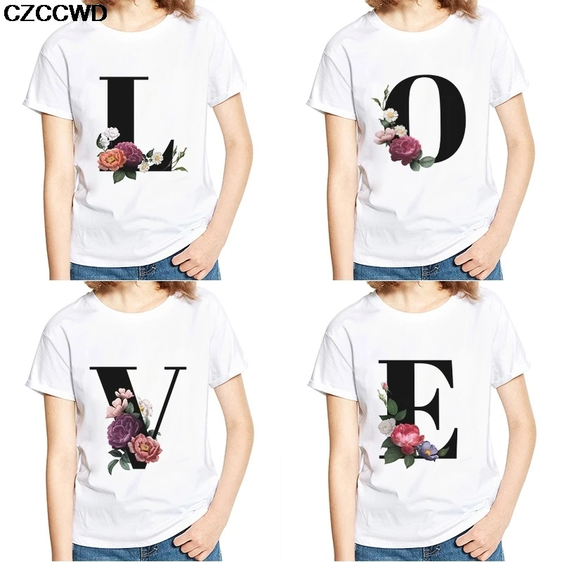 Summer Ulzzang Harajuku Fun Bouquet Of 24 English Letters Print Short Sleeve T Shirt Big Size Loose Vintage Casual Women T-Shirt