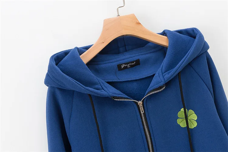 Blvyisla 5XL оверсайз Четырехлистный Клевер вышивка Hooides женские большие толстовки на молнии Верхняя одежда женские шикарные Счастливые Топы