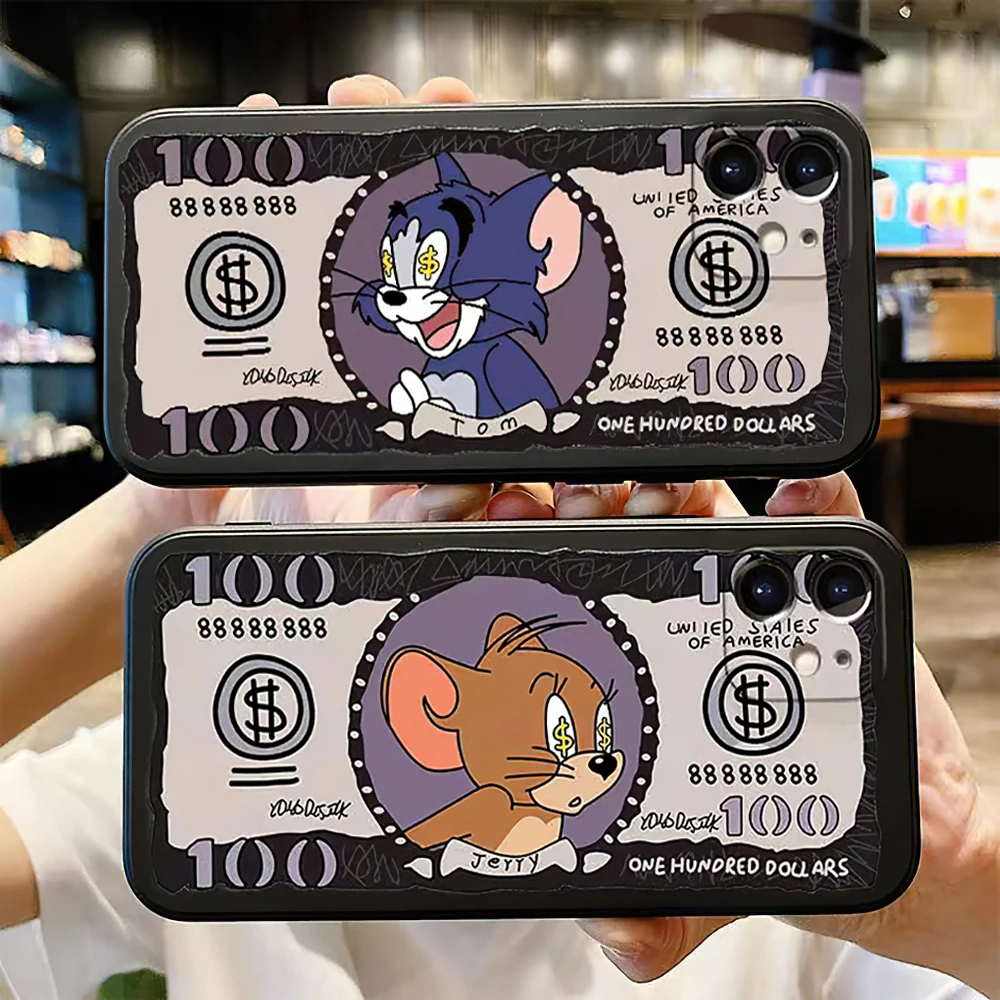 Cat and Mouse Phone Case For iPhone 11 12 13 Pro MAX 6 6S 7 8 Plus XS 12 13 Mini X XR SE 2020 Banknote Silicone Protect the Lens