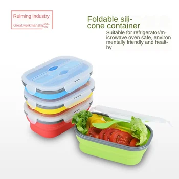 

Creative Silicone Folding Lunch Box Retractable Folding Lunch Box Picnic Lunch Box With Fork Refrigerator Fresh-keeping Box
