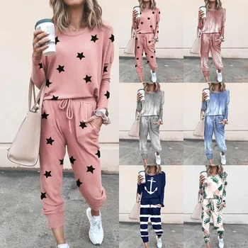 

Long-sleeve Casual Suit Print The New American and American Womenswear Hot Style Loose Women Pullover Streetwear Full