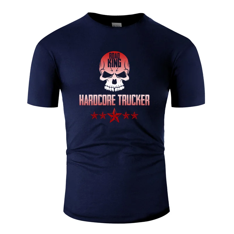 Модная дышащая футболка road king hardcore trucker черного цвета размера плюс 3xl 4xl 5xl нормальная футболка потрясающая с юмором - Цвет: Men-Navy Blue
