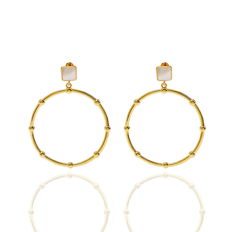 Высококачественные нежные геометрические круглые большие серьги Ins, бамбуковые малахитовые серьги для женщин, модные ювелирные изделия, лучший подарок - Окраска металла: Gold-white