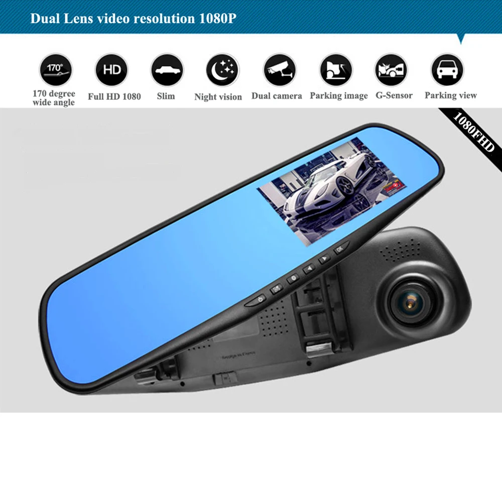 Автомобильный видеорегистратор Dash camera 4 3 ''камера заднего вида Dual Len HD 1080P