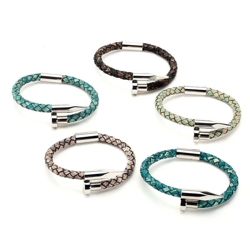 Браслет Mcllroy Мужские Винтажные браслеты из натуральной кожи с магнитной