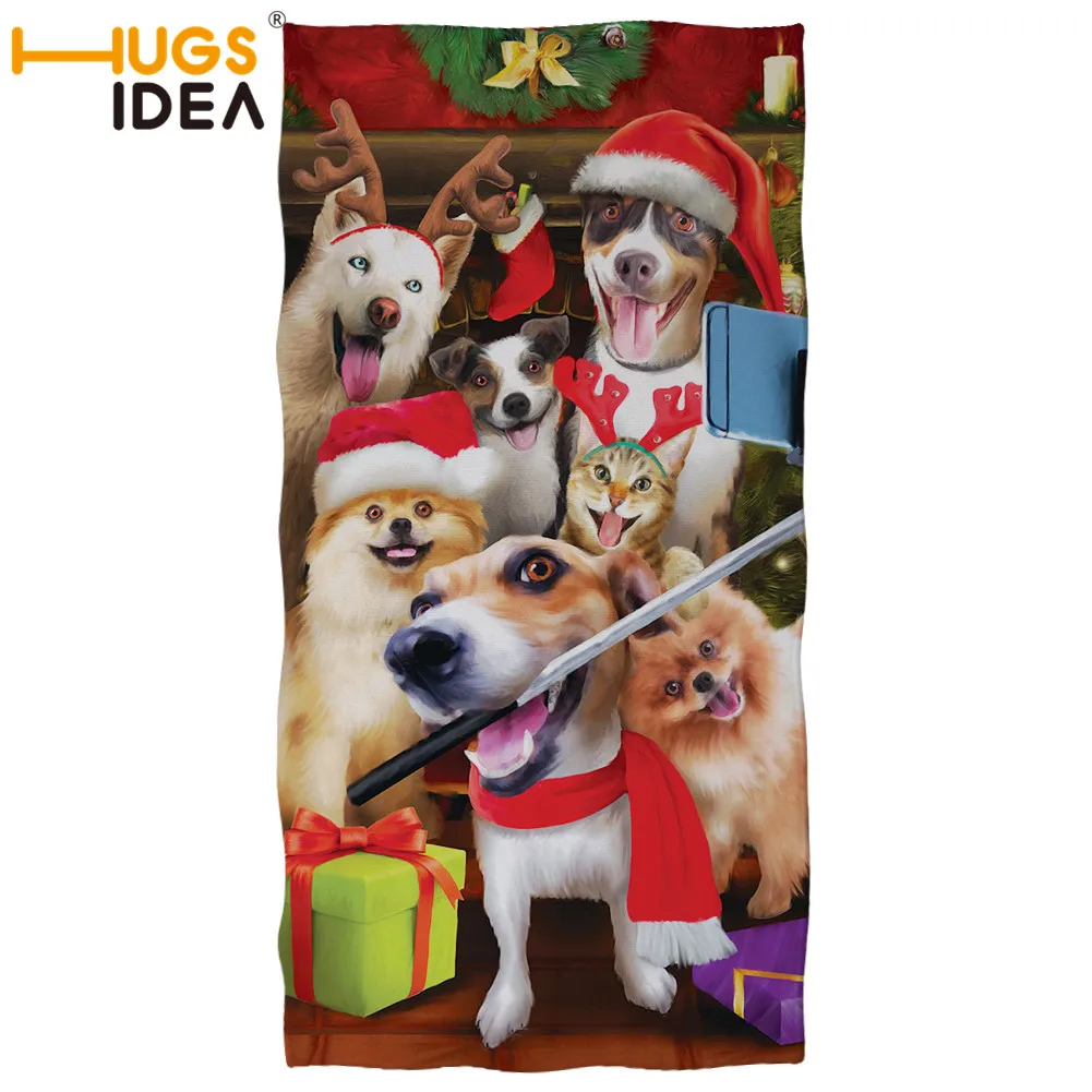 HUGSIDEA, рождественское полотенце для душа с рисунком кота, популярное пляжное полотенце из микрофибры, Размеры 35x75, 75x140, рождественское полотенце s