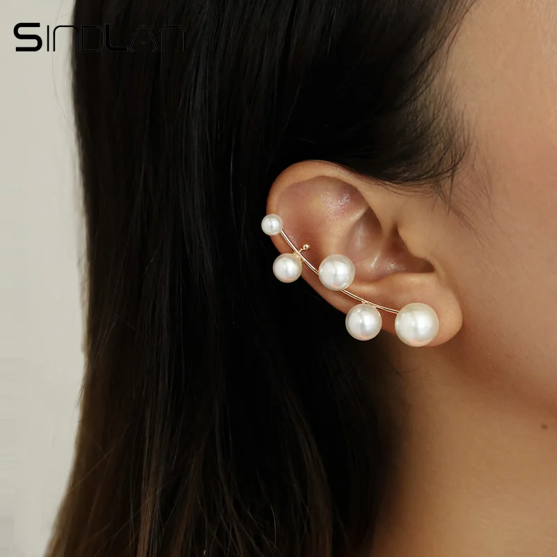 Sindlan корейские жемчужные серьги-гвоздики для женщин и девочек модные костяные серьги-каффы свадебные серьги