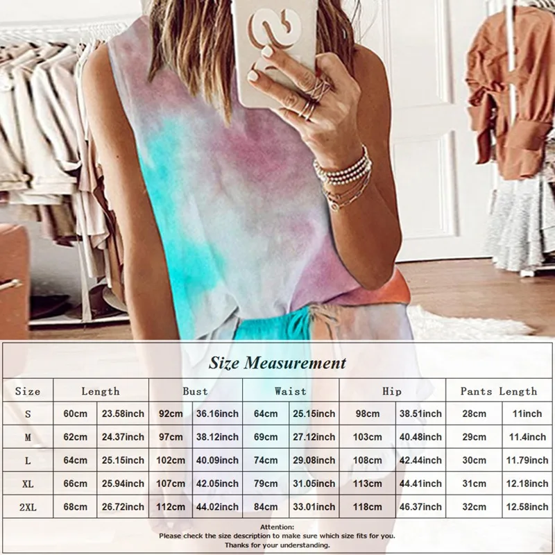 2020 New Womens Clothes Set Sleeveless T Shirt + Short Leopard Summer  Womens Printed Tie-Dye Clothing Set