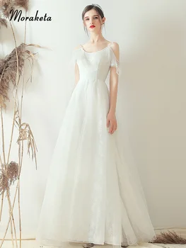 

Sexy O-neck Spaghetti Straps Backless Floor-length Wedding Gowns 2020 Simple A-line Lace Bridal Dresses Plus Size