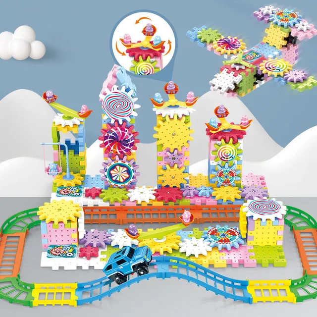 Electric Gears 3D Model Building Blocks With Car Plastic Kid House Blocks Bricks Educational Construction Toys For Children Gift 1
