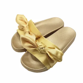 

Fashion Silk Bow Slides Women Summer Beach Shoes Woman Slippers Flat Heels Flip Flops Ladies Bohemia Sandals Flat with Slippers