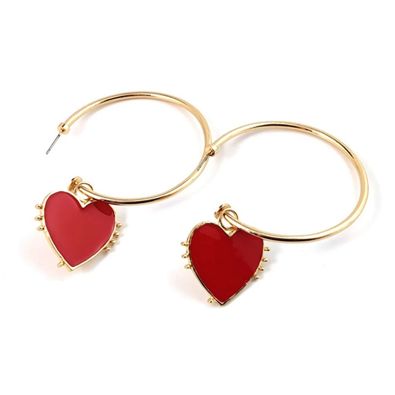 Большие круглые богемные красные серьги в форме сердца для женщин золотые панк свисающие серьги с бриллиантами массивные серьги ювелирные изделия вечерние подарок