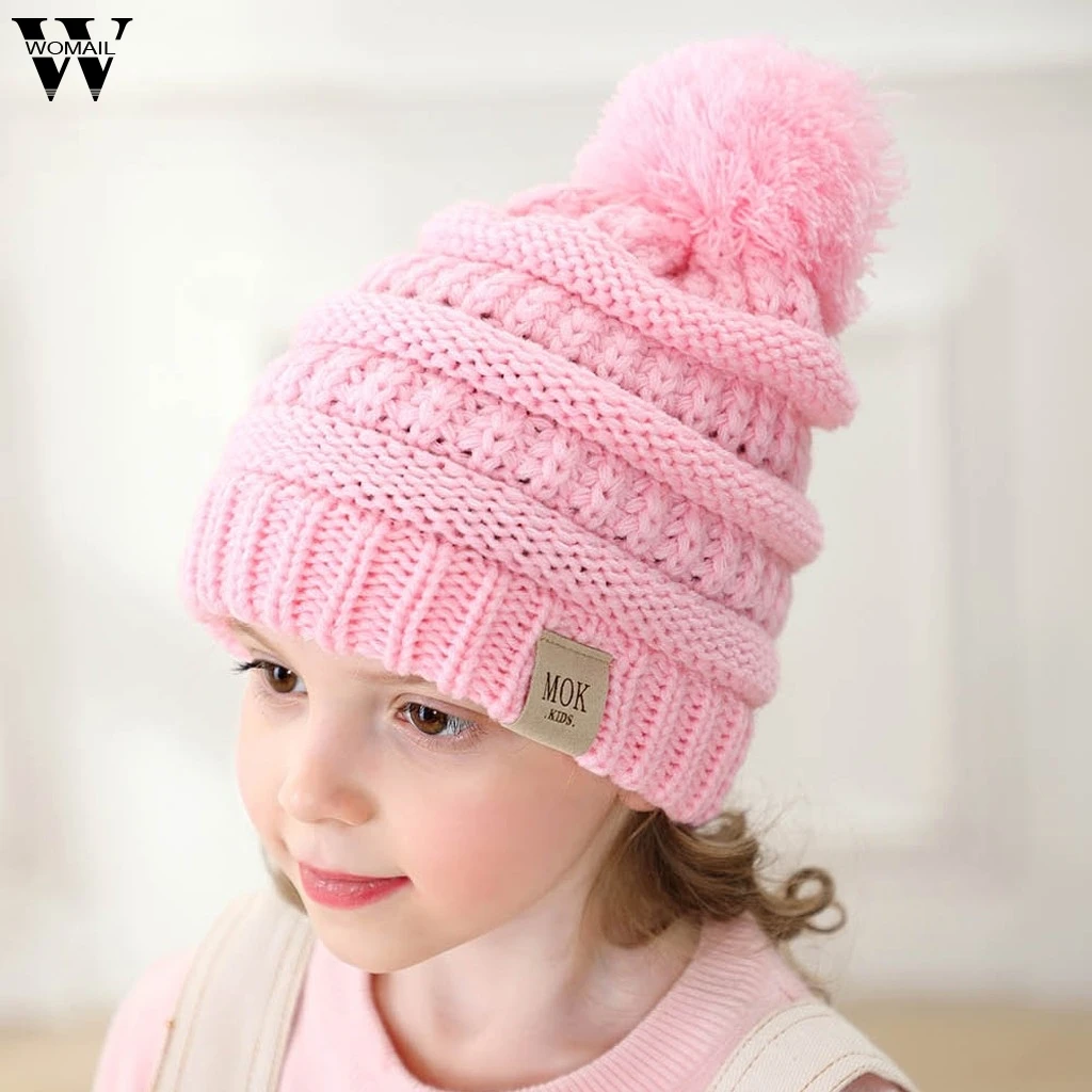 Womail Cute Beanie Cap Toddler Girls Boys Child Hat Keep Warm Winter Casual Knitted Hat Wool Hairball Ski Hat 18 X 25CM