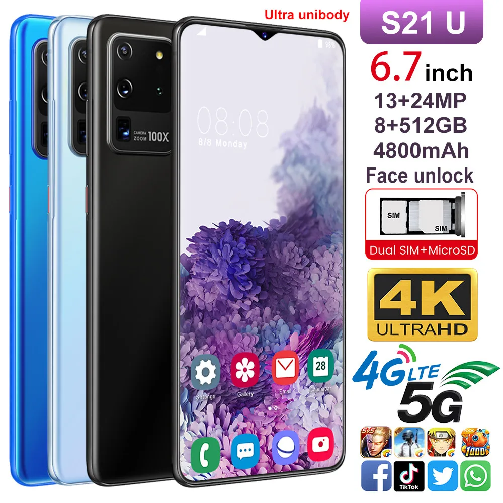 Смартфон S21U телефоны MTK6799 Deca core 6,7 дюймов HD Мобильный телефон 1440*3040 разблокированный смартфон 8 ГБ + 512 Гб Камера 13 МП + 24 МП|Смартфоны и мобильные телефоны| | АлиЭкспресс