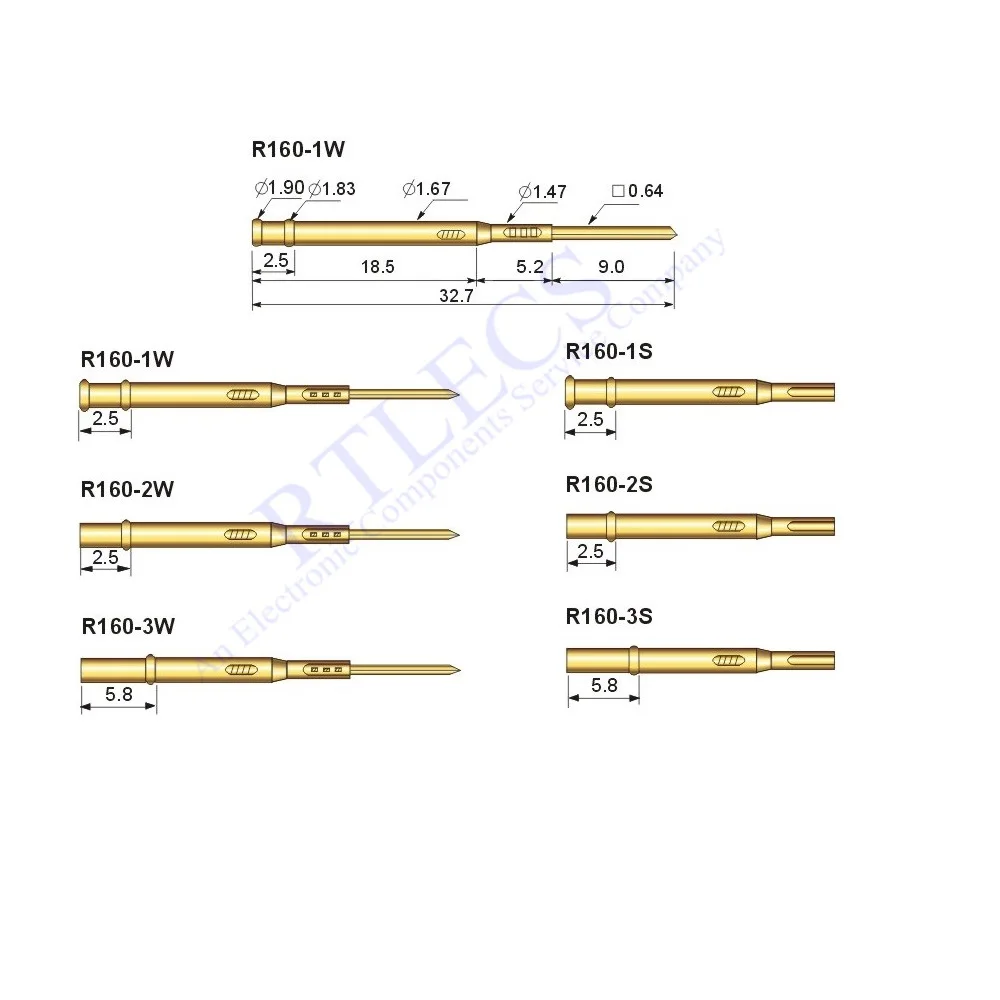 Recetáculo R160 para Sonda de Teste de Mola P160 Pcb sem Cobertura 2.54 mm Encaixe Diferente Estilo de Soquete para Escolher Pedido 100 Peças
