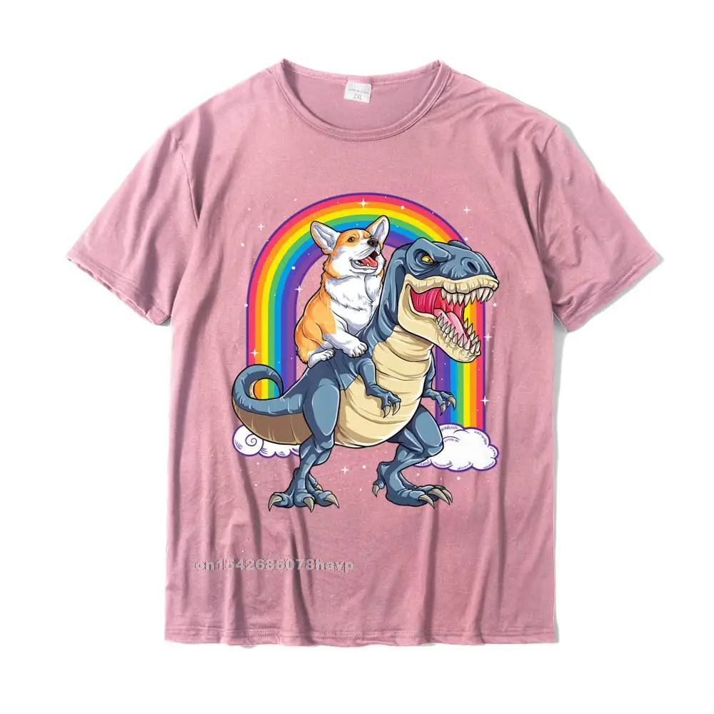 Mens Funky Gift Tops Shirt Round Collar Mother Day Pure Cotton T-shirts Custom Short Sleeve comfortable T Shirt Corgi Riding Dinosaur T rex Funny Space Galaxy Rainbow Gifts Premium T-Shirt__2249. pink