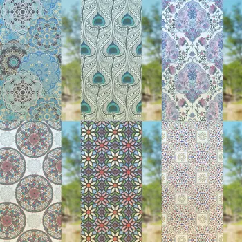 

45x100cm Electrostatic glass film loop window grille pattern opaque privacy protection living room bedroom home decoration