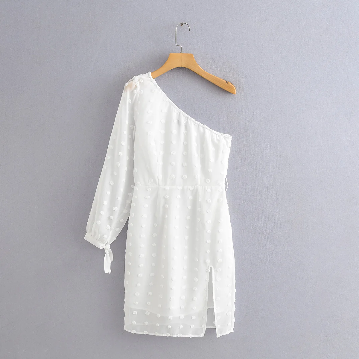 long sleeve white velvet dress
