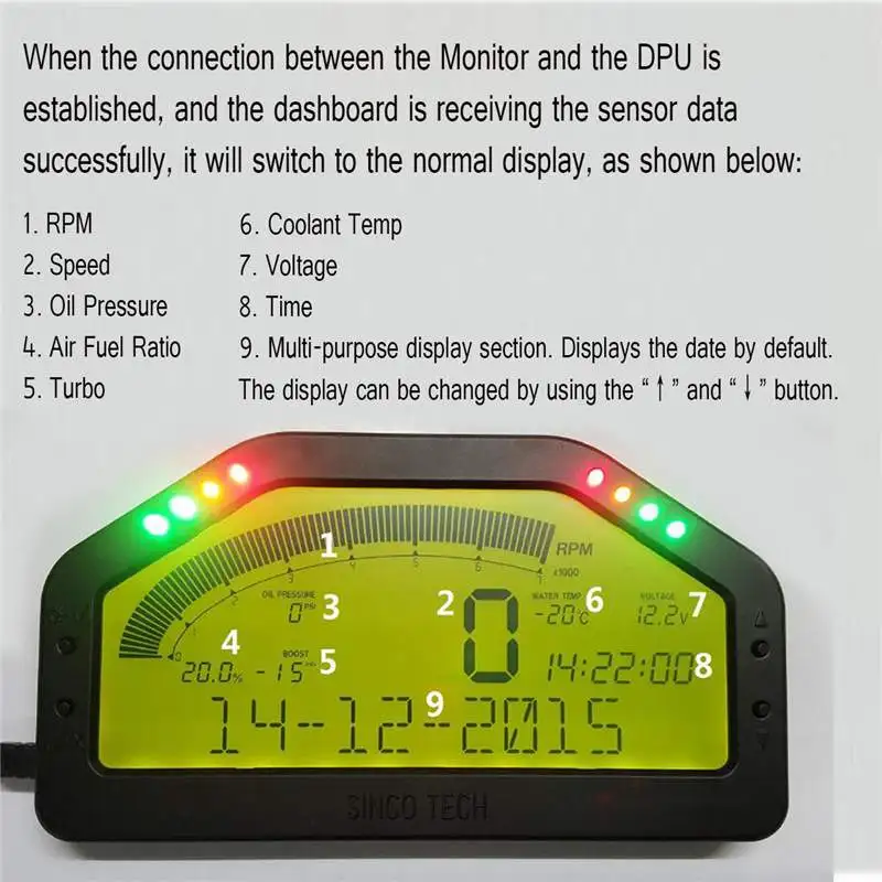 US $266.42 12v Dpu Rally Gauge Digital Display Lcd Screen Race Dash Universal Dashboard Sensor Kit Bluetooth Connection 9000 Rpm Do904