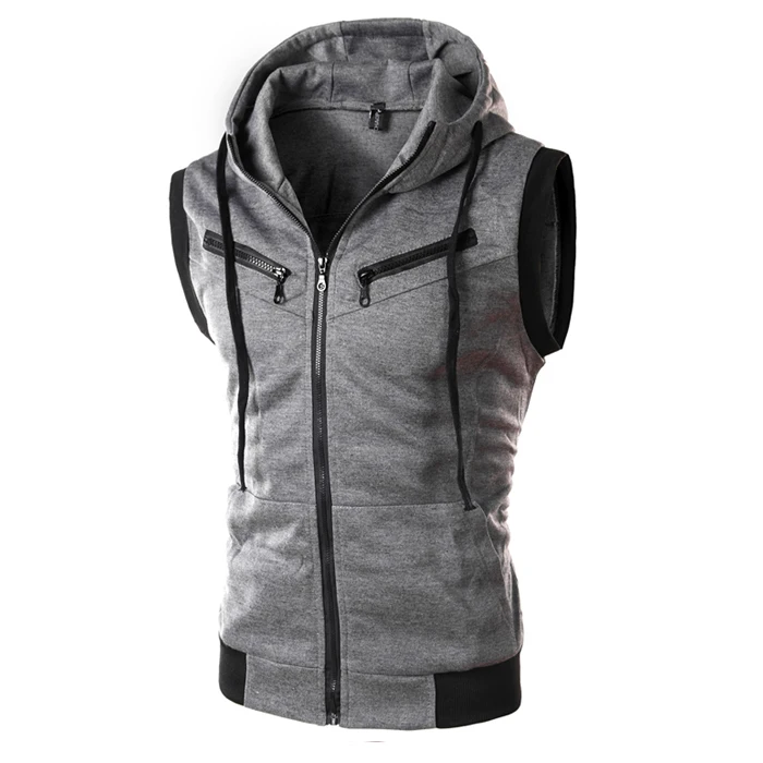 AliExpress Hot Selling Batches Summer New Style Men's Hooded Sleeveless Vest Solid Color Casual Slim Fit Waistcoat M-5xl